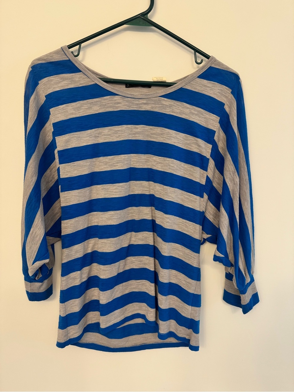 new directions Royal Blue and Gray Striped Boatneck Dolman Sleeve Top Small